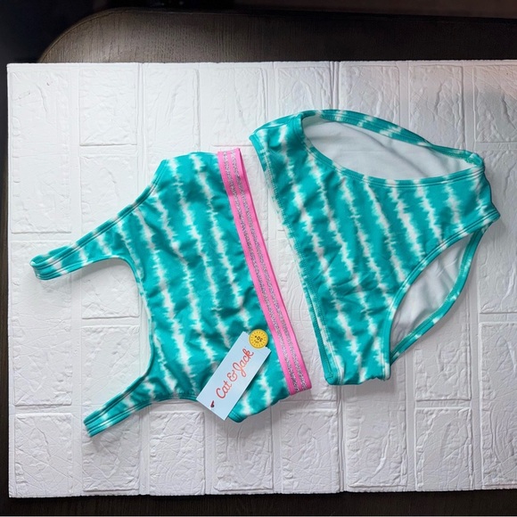 New Cat & Jack Teal and Pink Bikini Swim Set Size XL (14) - Picture 4 of 11
